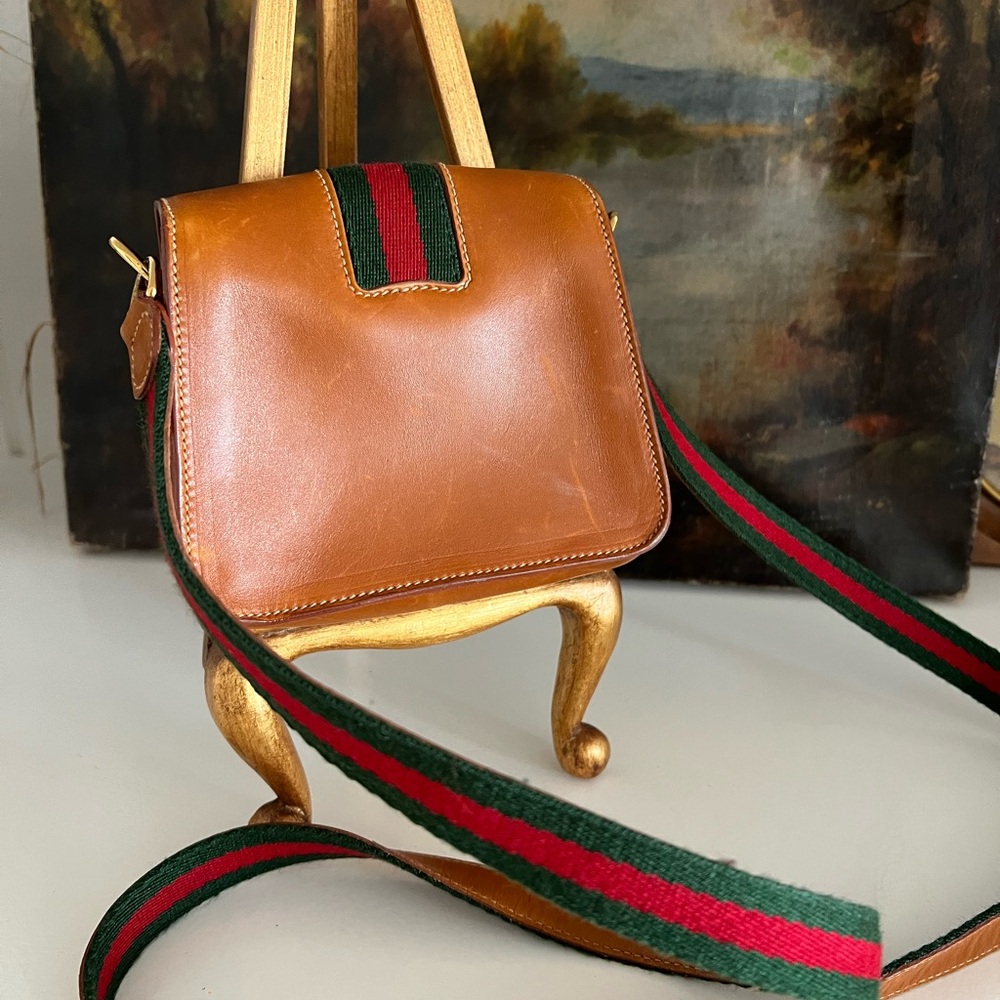 Gucci Ophidia Brown Leather Crossbody Bag with Green and Red Strap - Picture 5 of 8